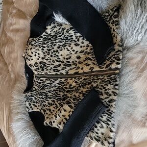 Ann Taylor Faux Fur Zip up Sweater S